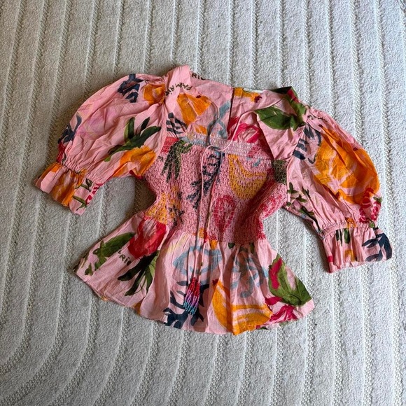 FARM Rio Tops - Farm Rio Mixed Fruit Smocked Bodice Blouse size Medium Boho Tropical Summer